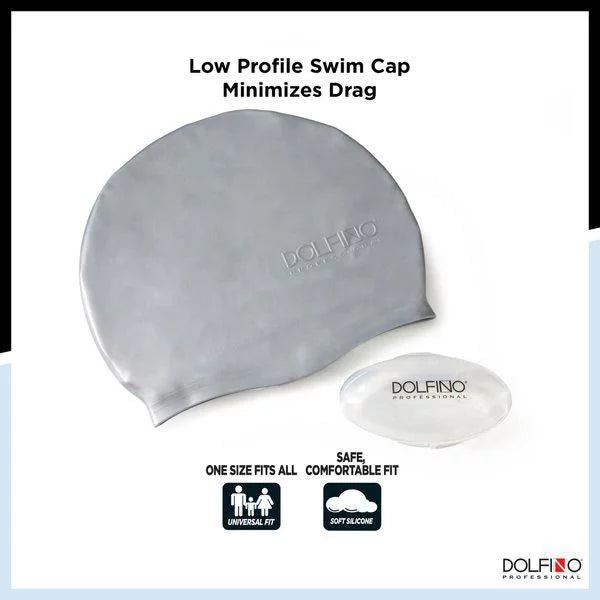 Dolfino Pro Silicone Swim Cap - Silver, Swim Cap with Case