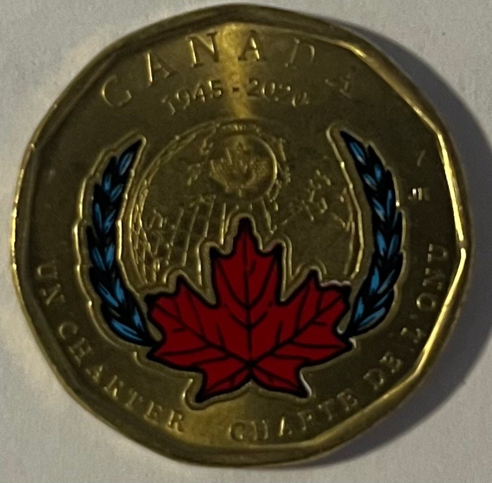 2020 Canada 75th anniversary of UN Charter COLOURED $1 Loonie